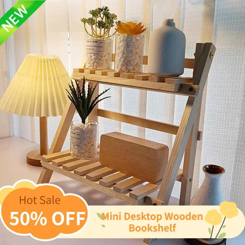 

Desktop Bookcase Mini Wooden Storage Rack Double Ladder Rack Flower Pot Rack Living Room Bedroom Garden Ornament Accessories