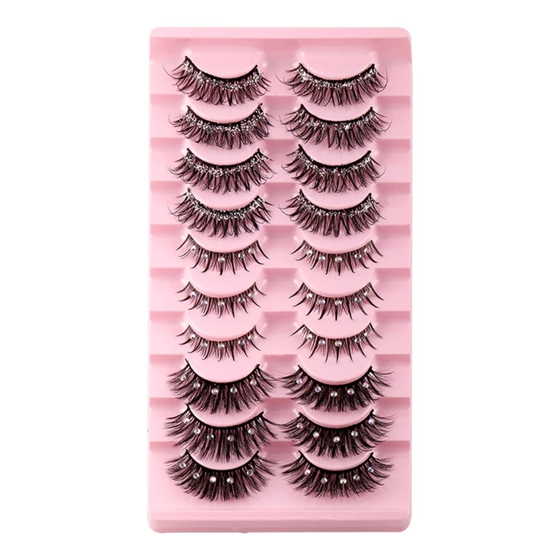 

False Eyelashes Faux Mink Lashes Fuzzy Cat Eyes Lashes Diamond Fake Eyelashes 10 Pairs Pack E74C