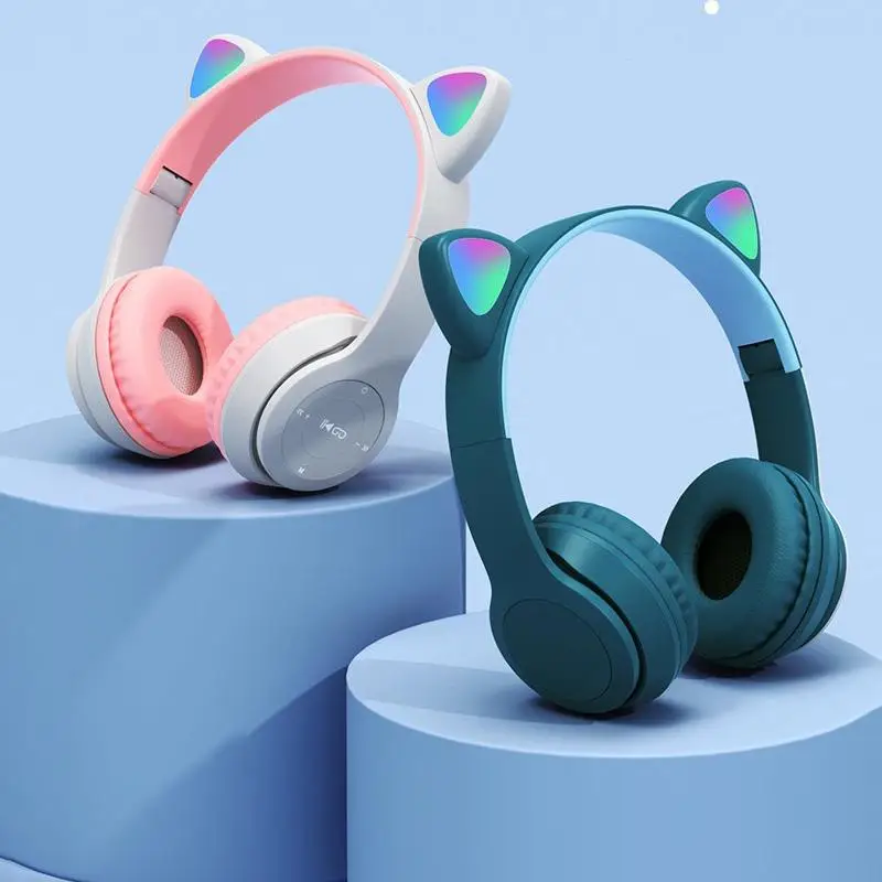 P47 Wireless Headphone Cat Ear With Mic Bluetooth Earphone Stereo Bass Helmets Children Girl Gift Earbuds PC Phone Headset Gamer images - 6