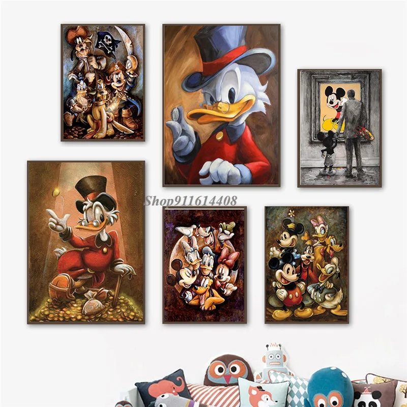 

Картина на холсте с героями Диснея, мультфильмов, Микки Маус, Дональд, фото на стену, картина для детской гостиной, домашний декор