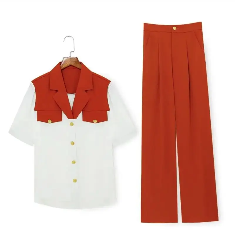 

Костюм женский весенне-летний, рубашка асимметричного покроя в Корейском стиле, прямые брюки с высокой талией, элегантный наряд