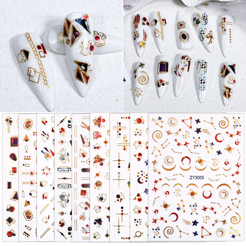 

Nail Stickers 3d Back Glue Laser Space Stickers Shiny Nails Stars Moon Constellations Gold Silver Diy Nail Jewelry Decoration
