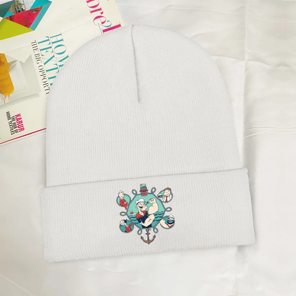 

Круги Skullies Beanie Popeye The Сейлор Американский мультфильм Аниме Комикс фильм вязаный берет взрослая теплая шапка без козырька эластичная шапка