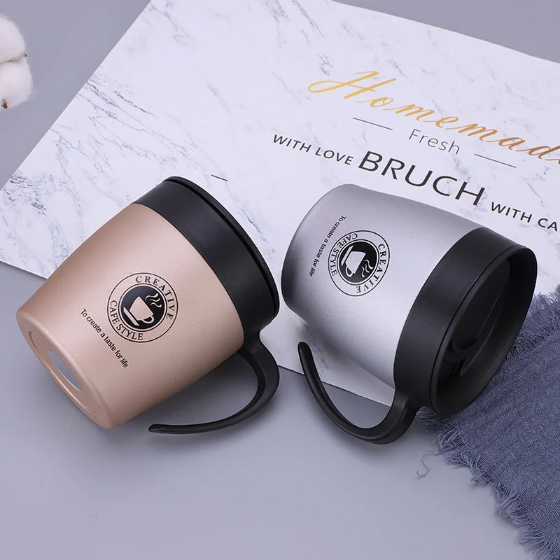 

330ML Coffee Mug with Handle Water Cup Stainless Steel Thermos Double-layer Vacuum Flask Water Bottle Adult Office Drinking Cup