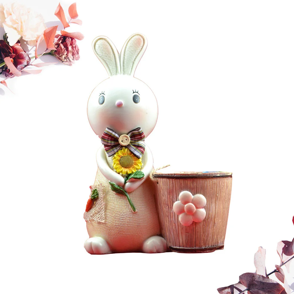 

1Pc Piggy Bank Cartoon Resin Decorative Rabbit Shaped Pen Container for Home Dormitary School