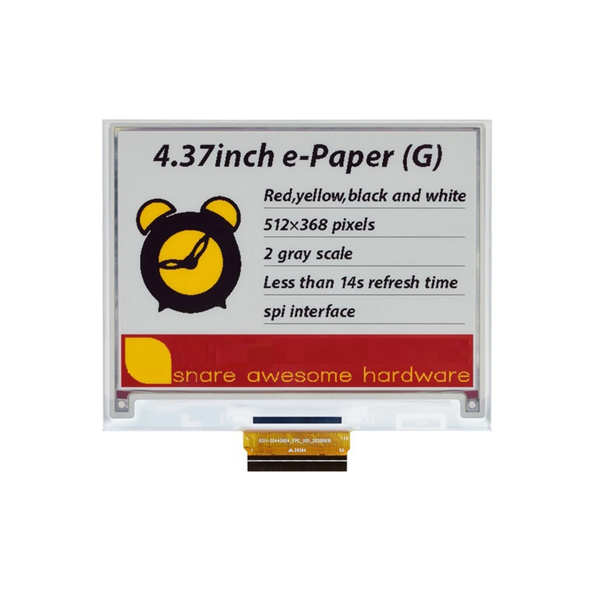 

4.37 Inch E-Paper E-Ink Screen 512X368 Pixels Red Yellow Black and White Four-Color Ink Screen SPI Communication Module
