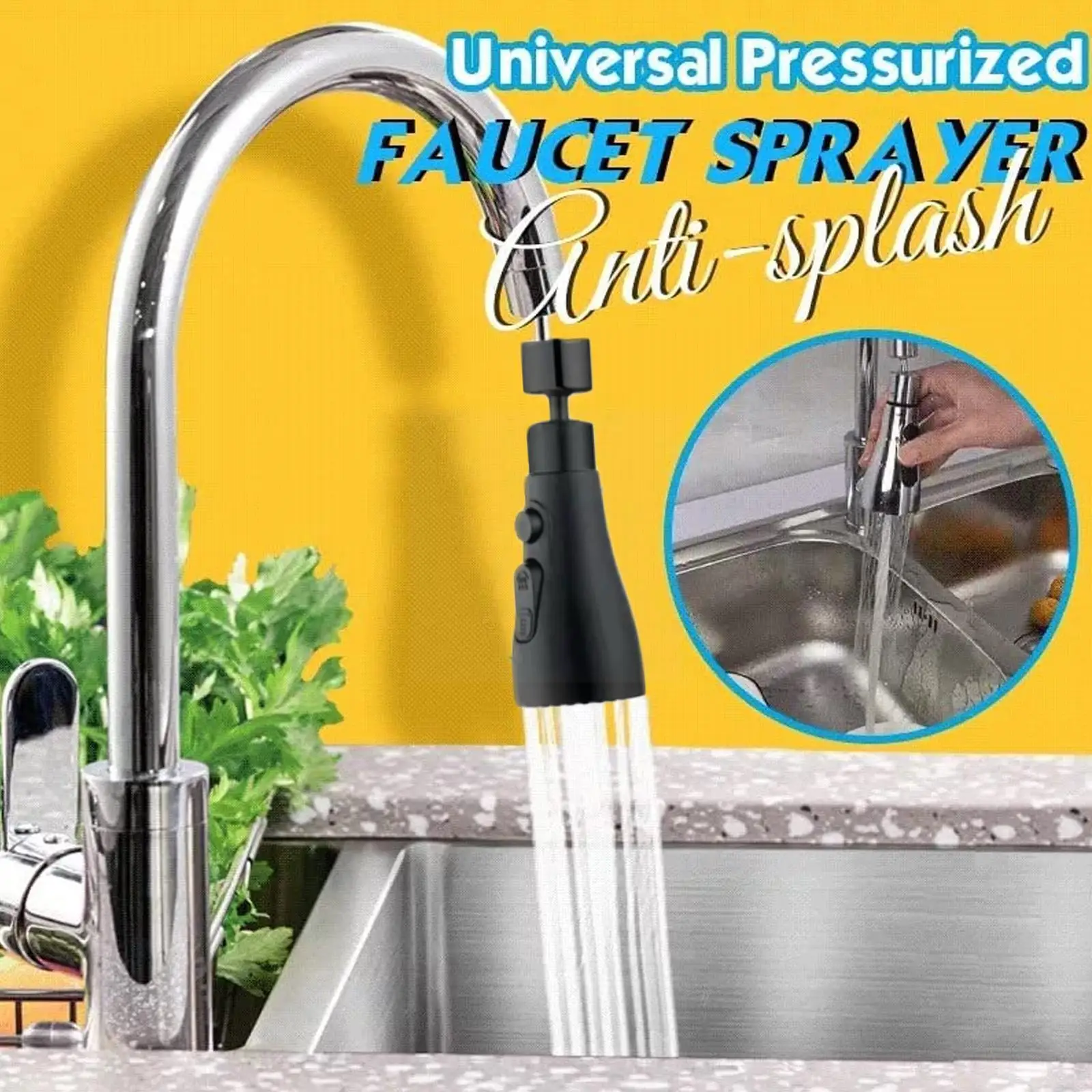 

360°rotatable Universal Splash Filter Faucet Sprayer Bathroom Faucet Kitchen Tap Nozzle Adapter Flexible Extender R3w3