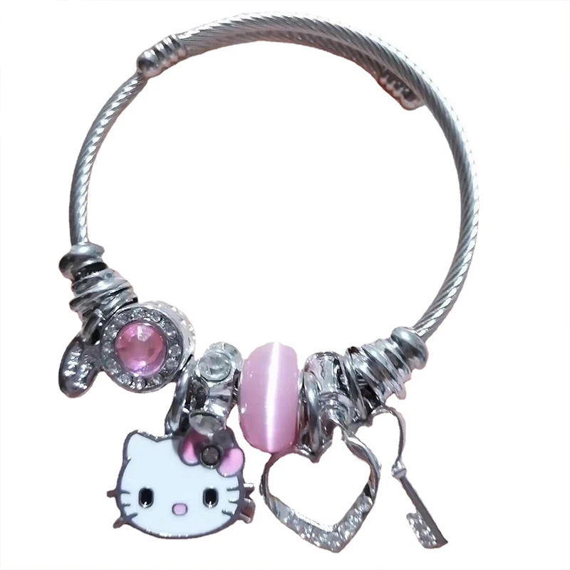 

Kawaii Sanrios Anime hellokittys series Cartoon Handmade beaded crystal adjustable size cute bracelet Christmas birthday gift