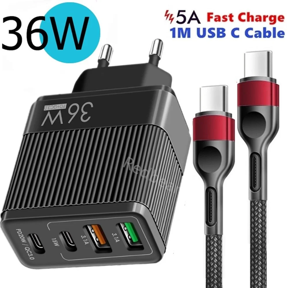 

Fast Charging 36W 4Ports PD Type c Wall Charger PD+QC3.0 Power Adapters For IPhone 12 13 14 htc Samsung s20 s22 Android phone