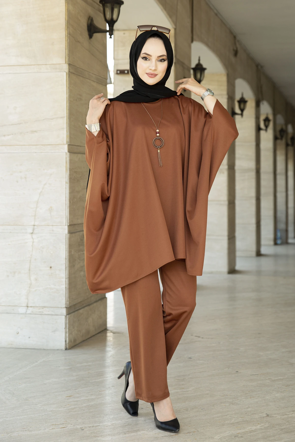 Новый модный двойной костюм с рукавом летучая мышь, длинное мусульманское платье, Женский хиджаб, Дубай, Турция, Африканский исламский кафт...