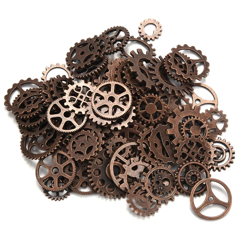 

About 120G/Lot DIY Jewelry Making Vintage Metal Mixed Gears Steampunk Gear Pendant Charms Bracelet Accessories(Ancient Red Coppe