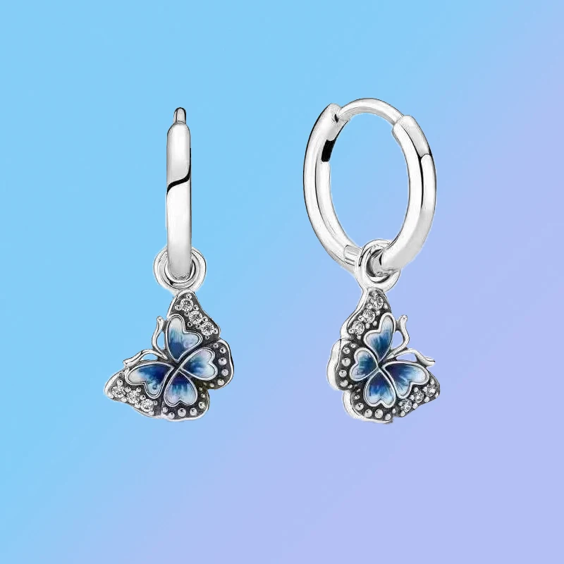 

2022 New S925 Sterling Silver 1:1 Blue Butterfly Pavé Full Diamond Earrings Suitable for Romantic Gifts for Girls Free Shipping