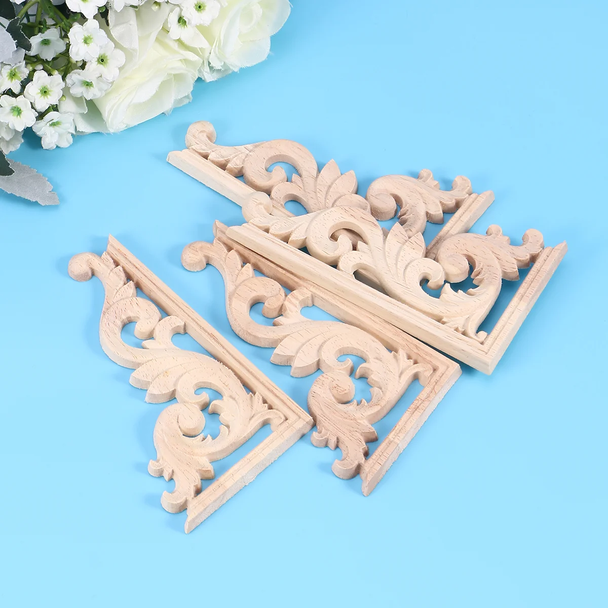 

Wood Applique Onlay Carved Appliques Onlays Furniture Corner Decorative Unpainted Wooden Cabinet Decal Wall Frame Frames Carving