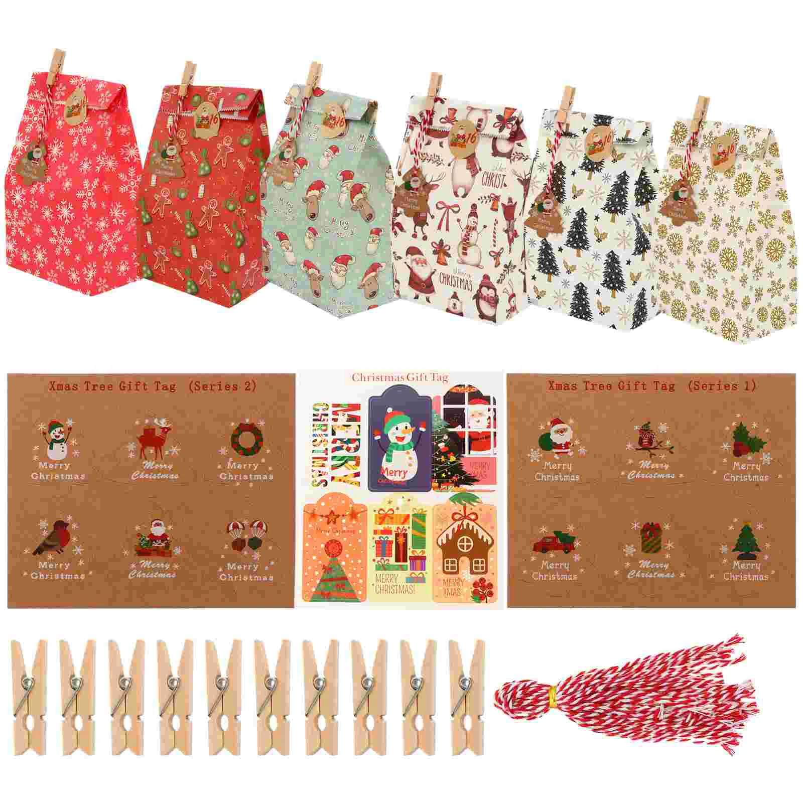 

1 Set Christmas 24 Days Calendars Bag Classic Christmas Gift Wrapping Bags
