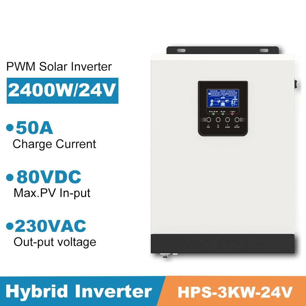 

3000VA 2400W Solar Inverter Pure sine wave PWM 50A 24VDC Charger with 230V VAC Output High PV Input 80VDC Solar Charger