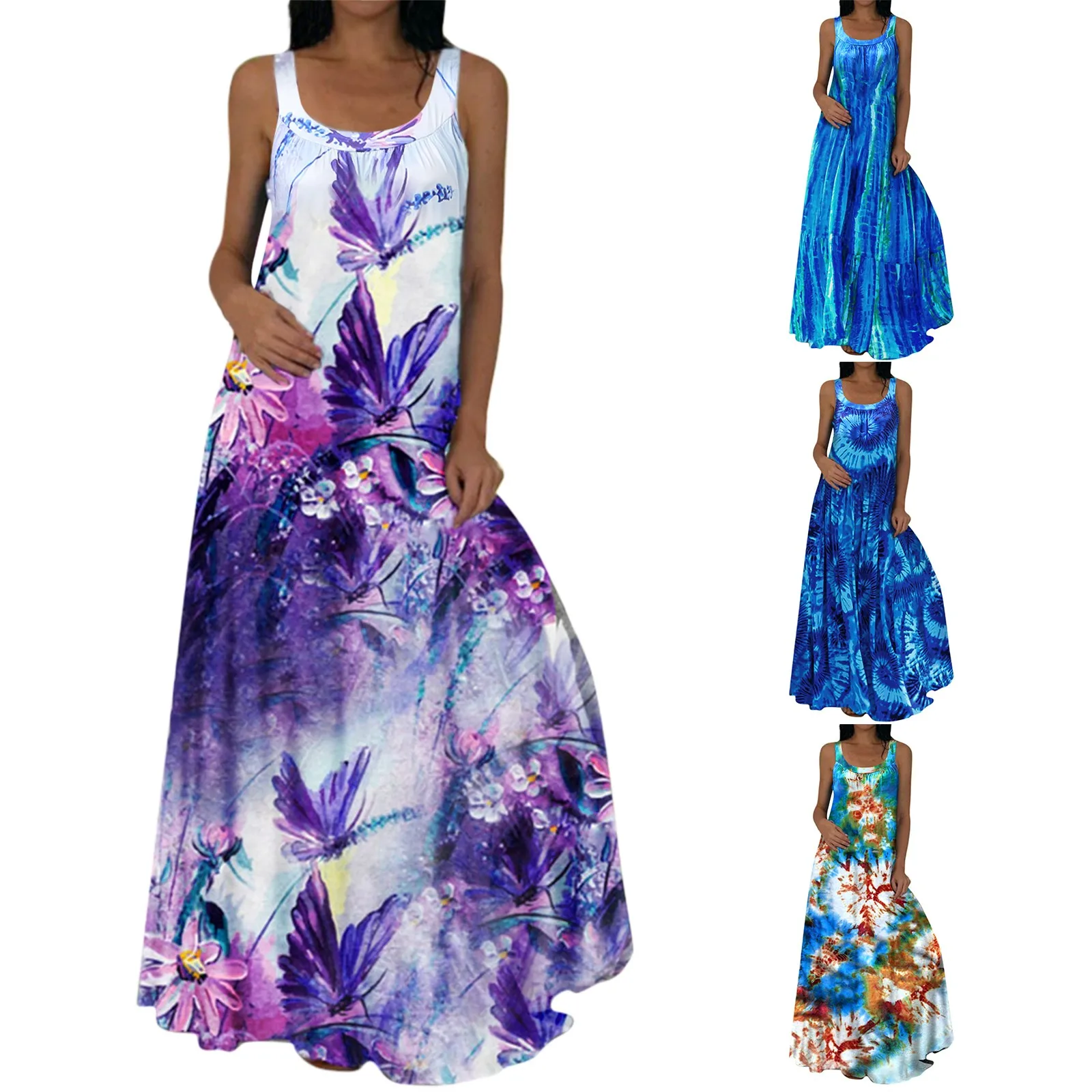 

Женское летнее сексуальное платье без рукавов, платья с круглым вырезом, Длинное Элегантное платье макси, пляжные Модные женские короткие л...