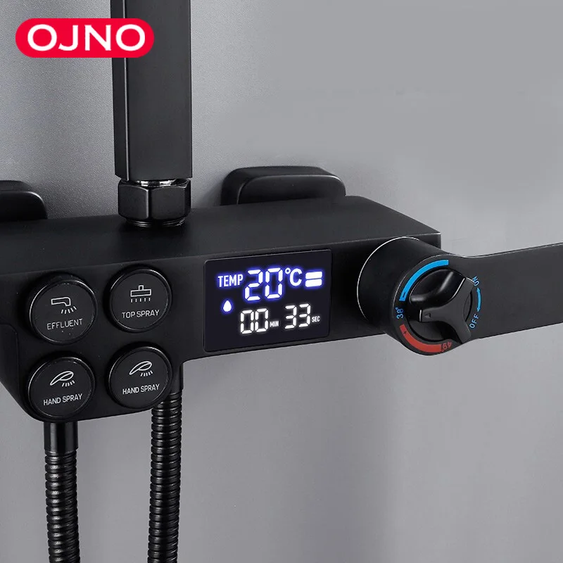 Черный цифровой термостатический смеситель для Дождевого душа настенный кран с