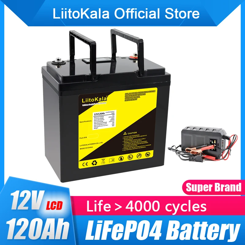 

LiitoKala 12v 120ah Capacity lifepo4 12.8V battery solar battery pack RV Rechargeable Lithium Iron with bms for Outdoor camping