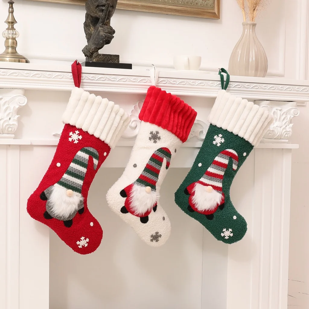 

Xmas Tree Pendants Large Candy Gift Bag 2023 Merry Christmas Socks Decoration Knitted faceless Rudolph children's cand Bag socks
