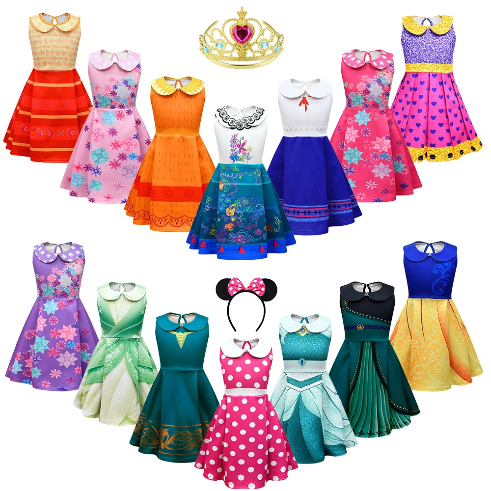 

Christmas Girls Princess Dress Halloween Child Minnie Costume Fancy Tiana Jasmine Dress Up Toddler Party Mirabel Isabela Dress