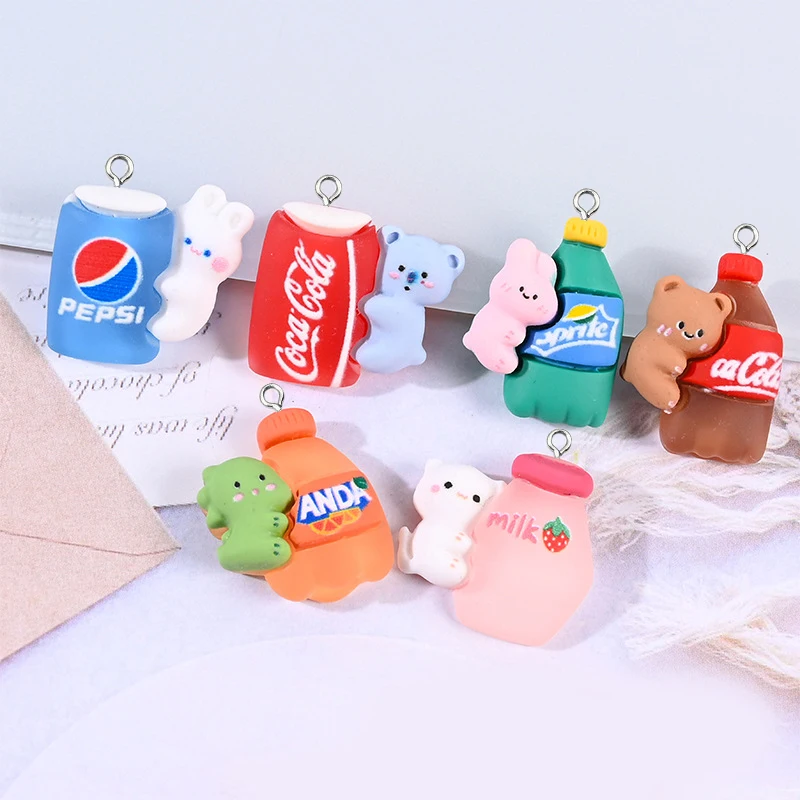 

Mix 10pcs/pack Cute Hug Soda Bottle Animal Resin Charms Rabbit Bear Koala Earring Bracelet Pendants Jewelry Accessory DIY