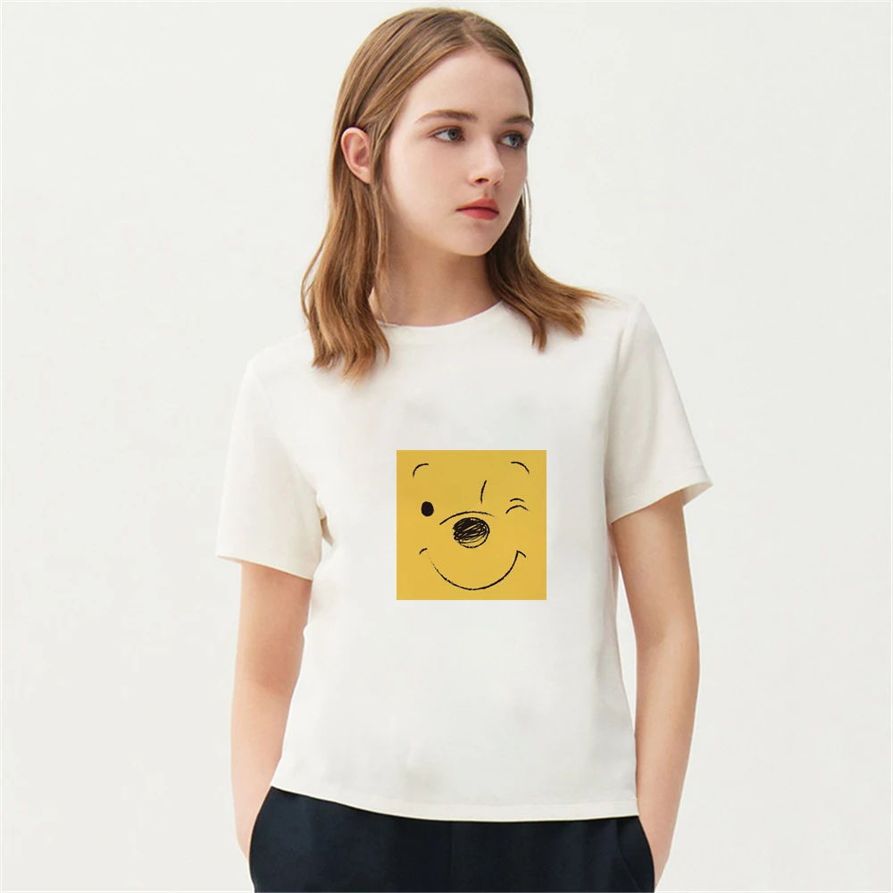 

Summer Disney Women Tshirt Winnie The Pooh T-Shirts White Soft Female O-Neck Base Casual Big Size Streetwear Fashion Cozy