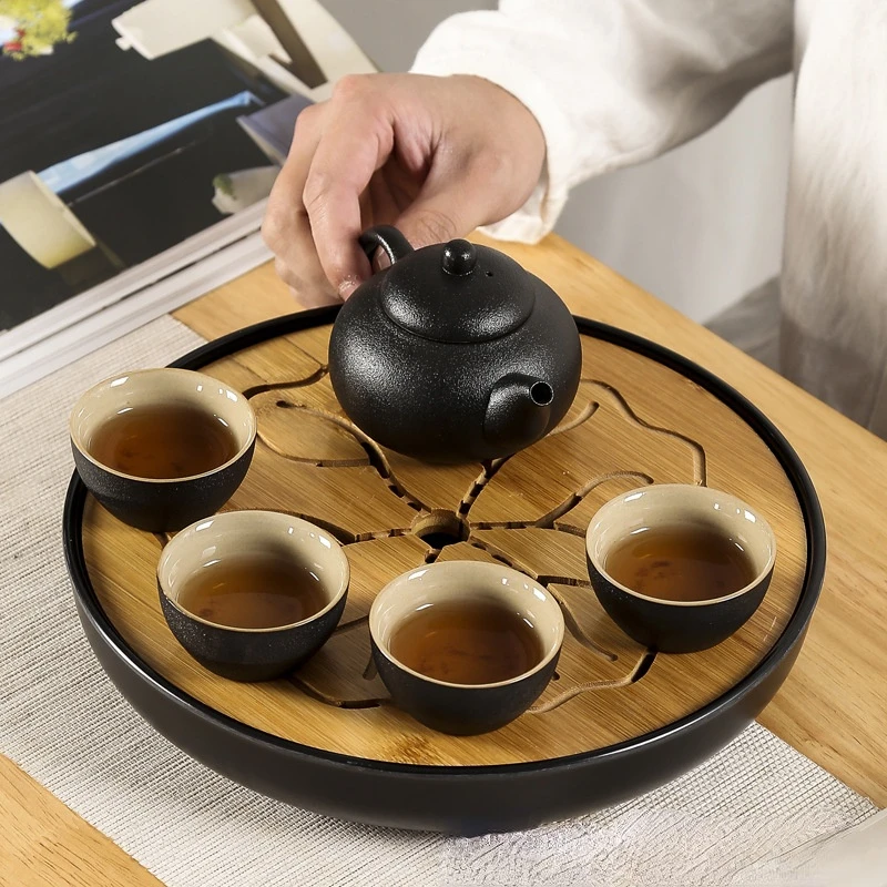 

Простой сухой чайный поднос в японском стиле, Меламиновый бамбуковый чайный столик, для хранения воды, для отеля, путешествий, чайный набор, ...
