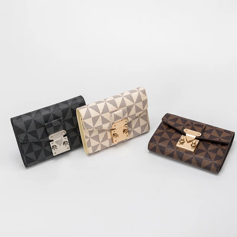 Роскошный женский кошелек маленький с коротким замком принтом в клетку