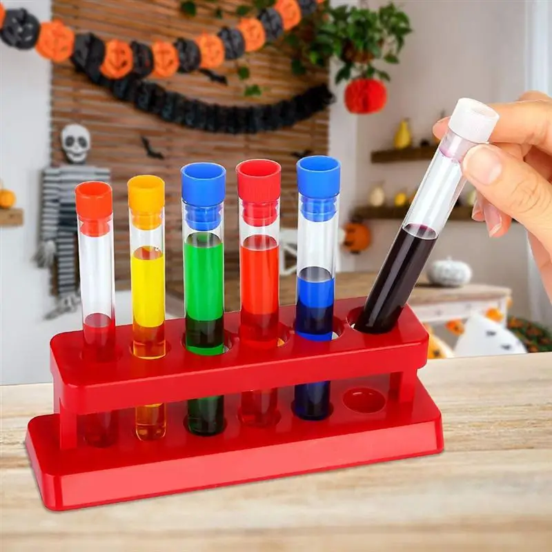 6-well ABS Plastic Test Tube Rack with Plastic Test Tube Children's Rainbow Water Experiment Red Test Tube Rack