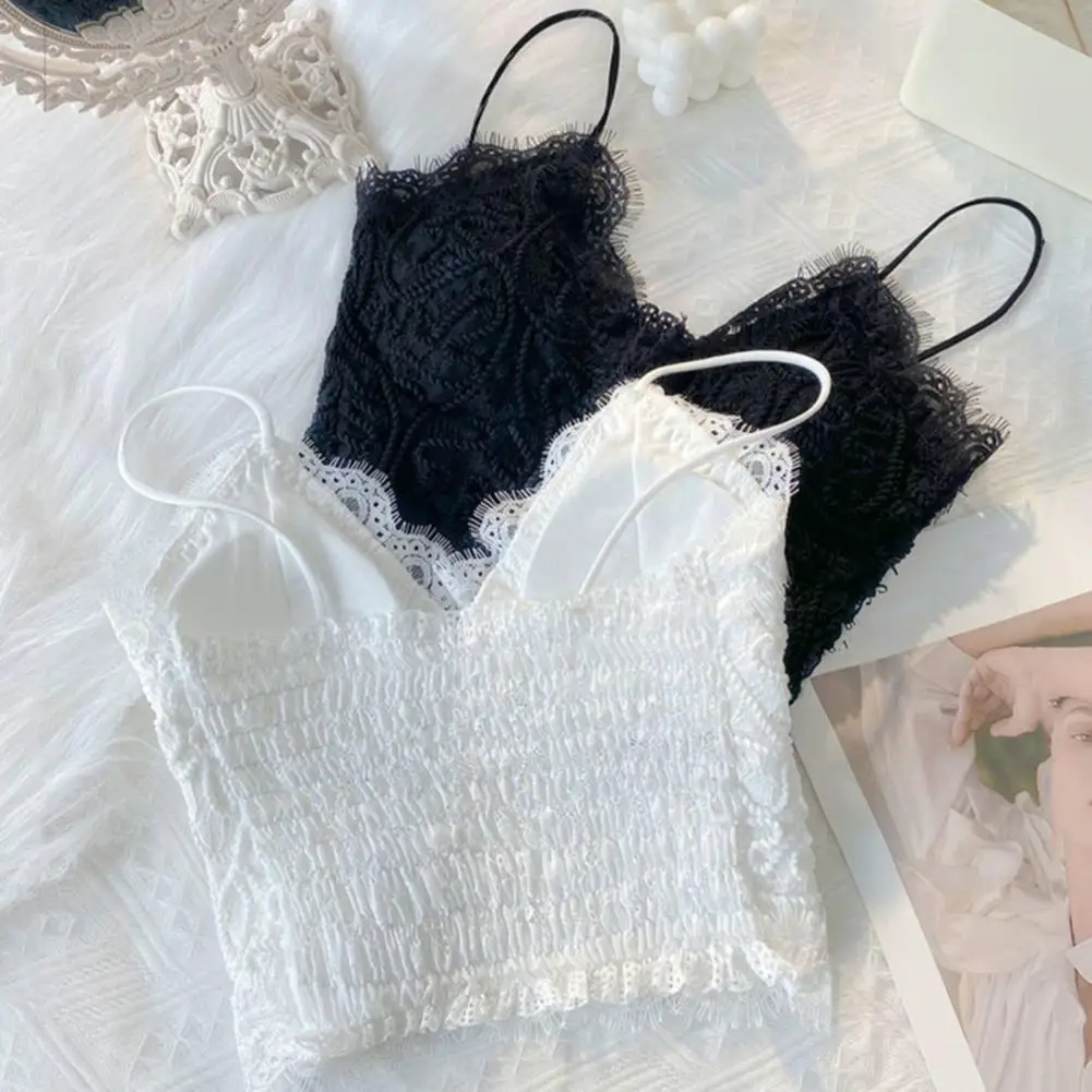 Женский Кружевной укороченный топ без рукавов женский с V-образным вырезом и