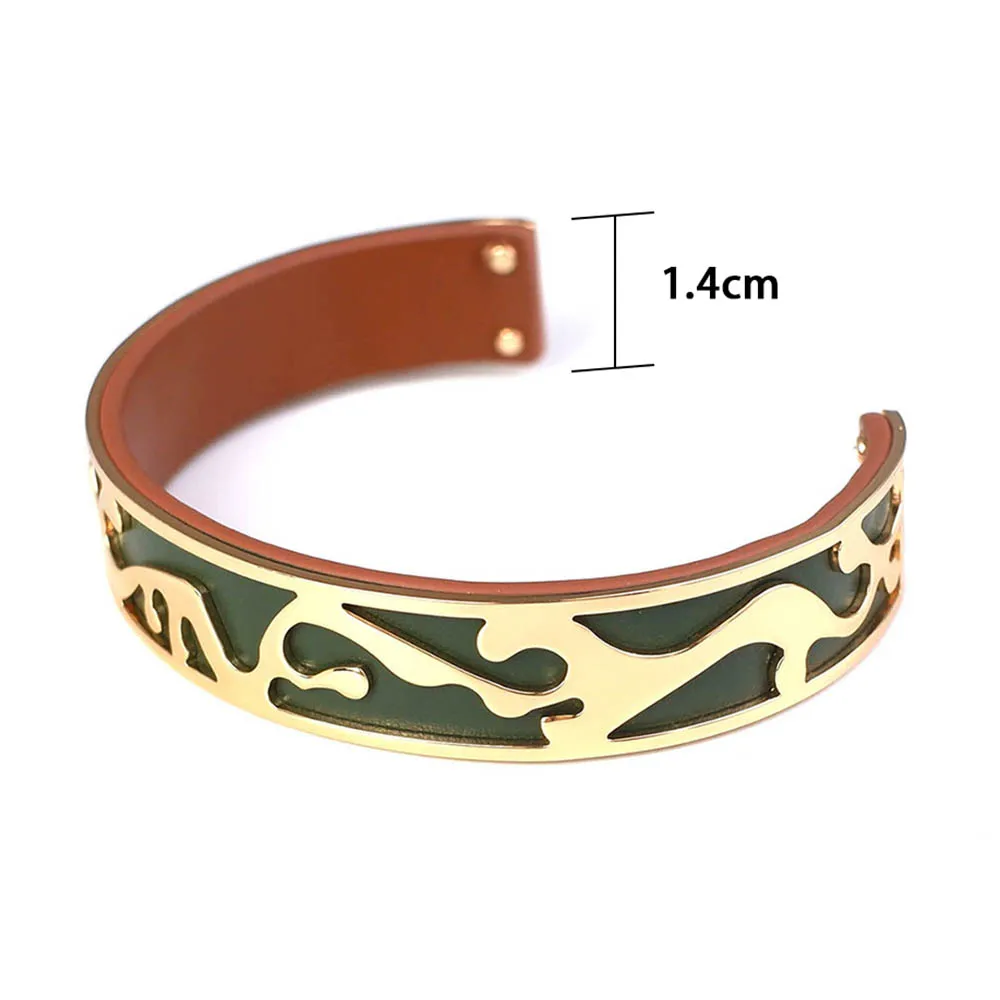 Retro Replaceable Two Color PU Leather Bracelet for Women Hollow Metal Opening Bangles Fashion Personality Hand Ornaments Gifts images - 6