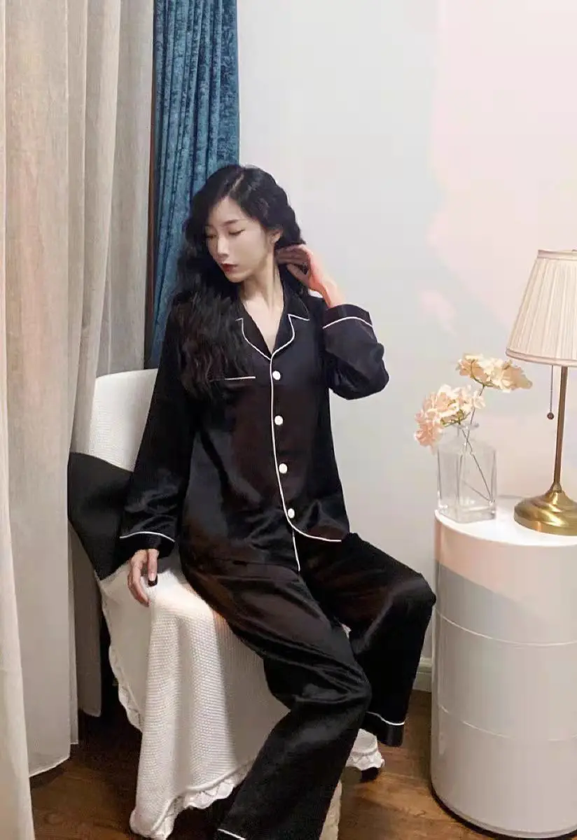 

30mm Mulberry Silk Pajamas Women's Trousers Long Sleeve Suit Home Clothes Sleepwear Pajamas for Teen Girls Pajama Set