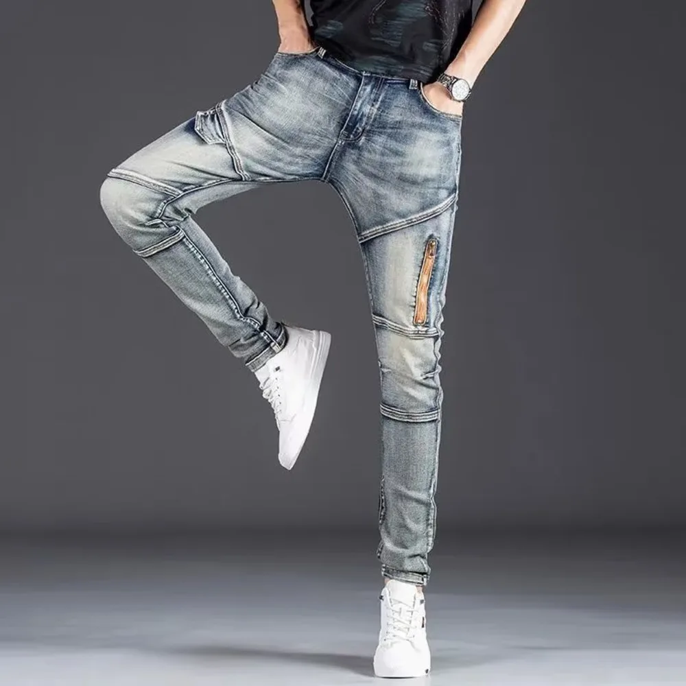 New Washed Jeans, Casual And Versatile, Loose Fitting Straight Pants, New Men's Trend, Simple Printing, Spring Youth Trend