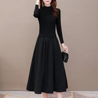 black long sleeve dress womens patchwork fashion office lady casual japanese style o neck a line female dresses 2022 spring