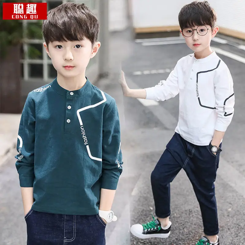 

Spring boys' t-shirts long-sleeved cotton 2022 new boys' bottoming shirts spring and autumn middle-aged children's tops