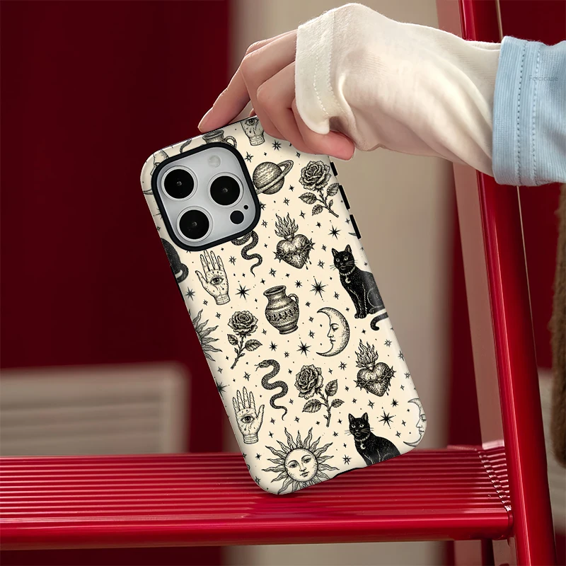 Чехол Fcicicase для беспроводной зарядки iPhone 16 17 Air 15 Pro Max 14 Plus 13 12 11 с магнитной технологией MagSafe, черный, с дизайном кошки (art.: 3920dc42ebcc7) - 3920dc42ebcc7