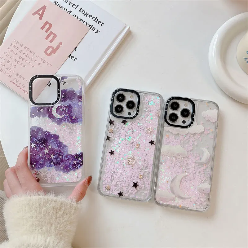 

CASETIFY Kleur Sterrenhemel Maan Quicksand Phone Cases For iPhone 14/13/12/11 14/13/12/11 Pro Max XS MAX Shockproof Soft Cover