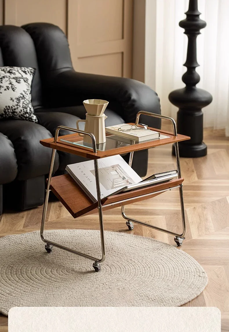 Твердая древесина для дома гостиной дивана приставной столик подвижная тележка