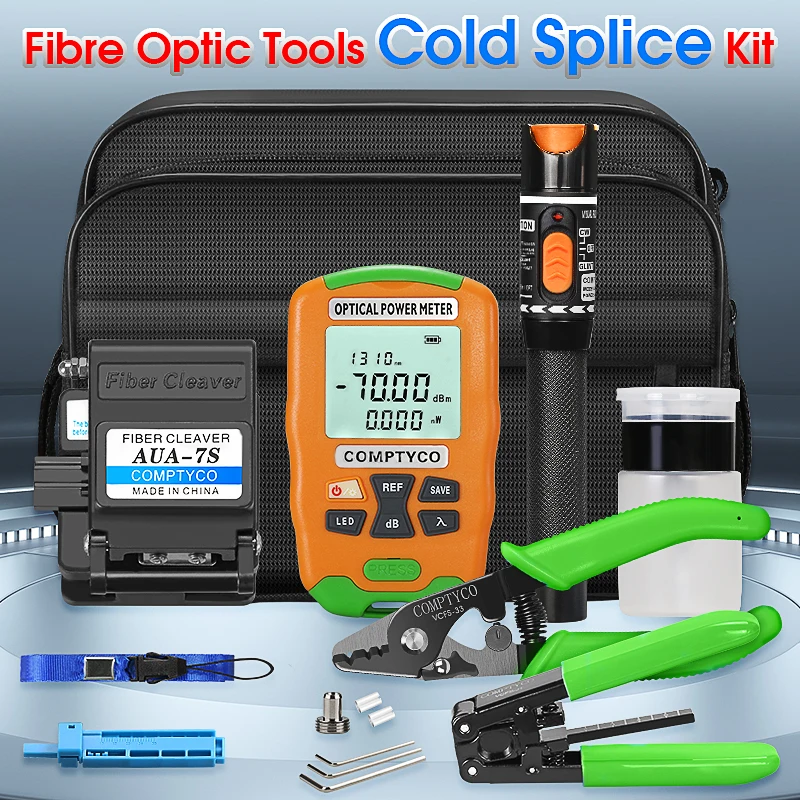 

19pcs Fiber Optic Tool Kit -70~+10dBm Mini AUA-D7 Fiber Optica Power Meter and 10mW Visual Fault Locator AUA-7S FTTH Tool