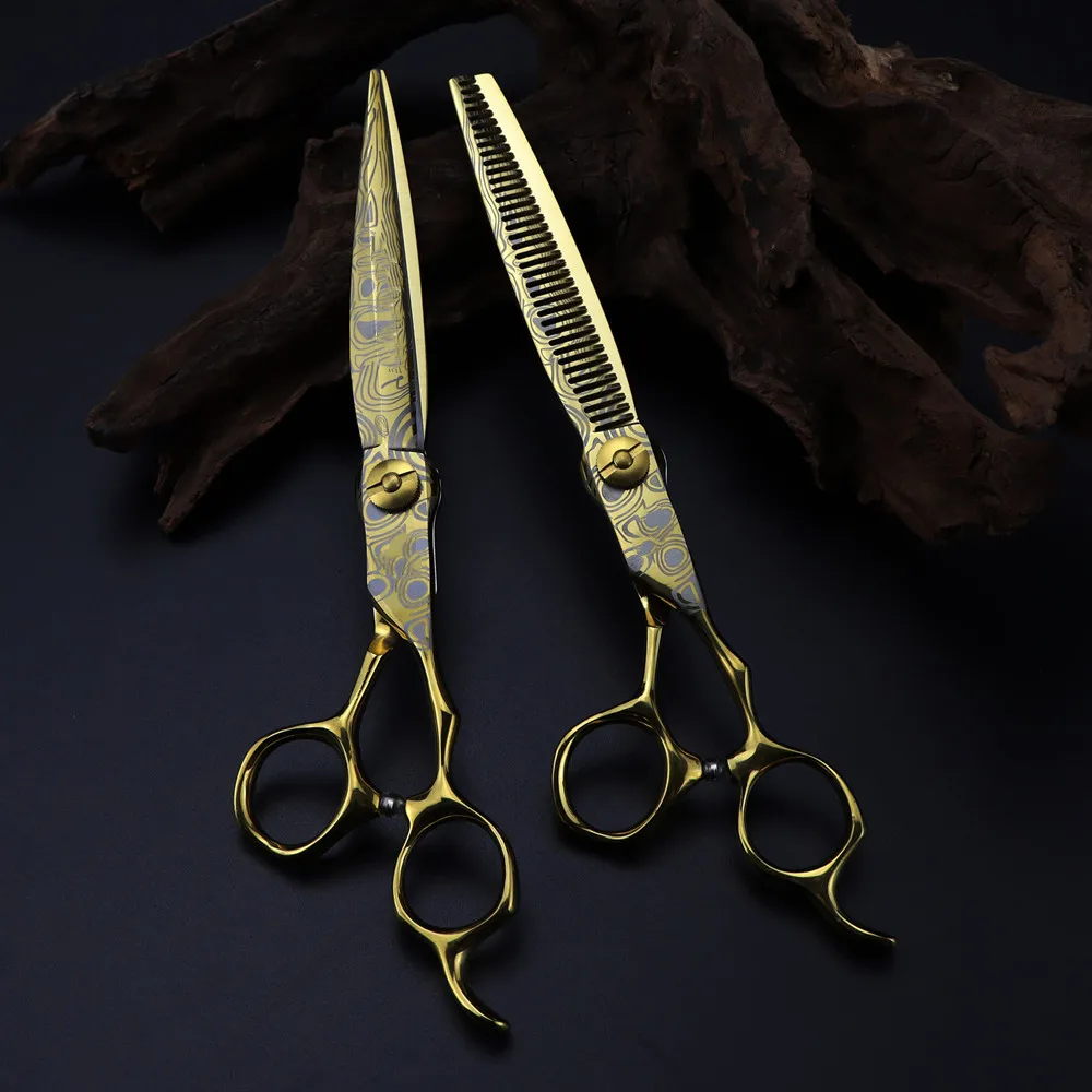 

Professional 7 '' Gold Damascus scissor Upscale hair scissors cutting barber tools haircut thinning shears hairdresser scissors