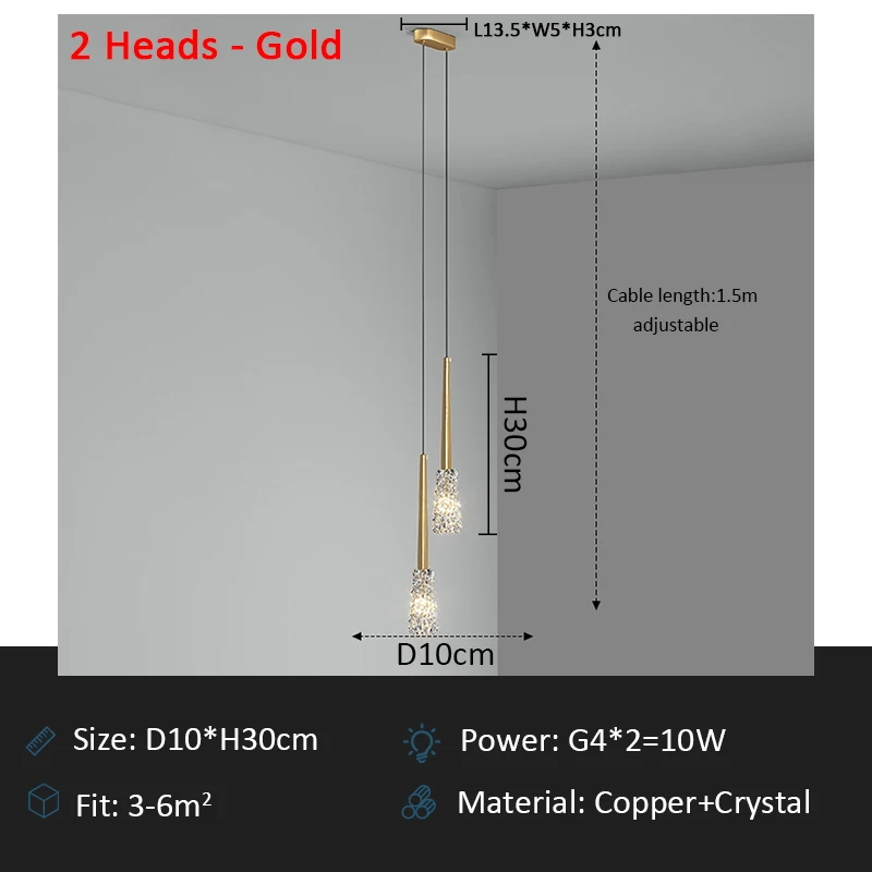 

Подвесные светильники ZCTOP, медные, хрустальные, теплый белый свет