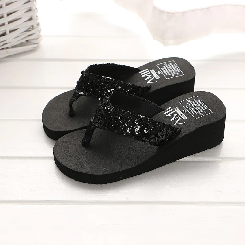 

Summer EVA Women Flip Flops Casual Sequins Anti-Slip Slippers Ladies Platform Sandals Beach Open Toe Shoe Black Zapatillas Mujer