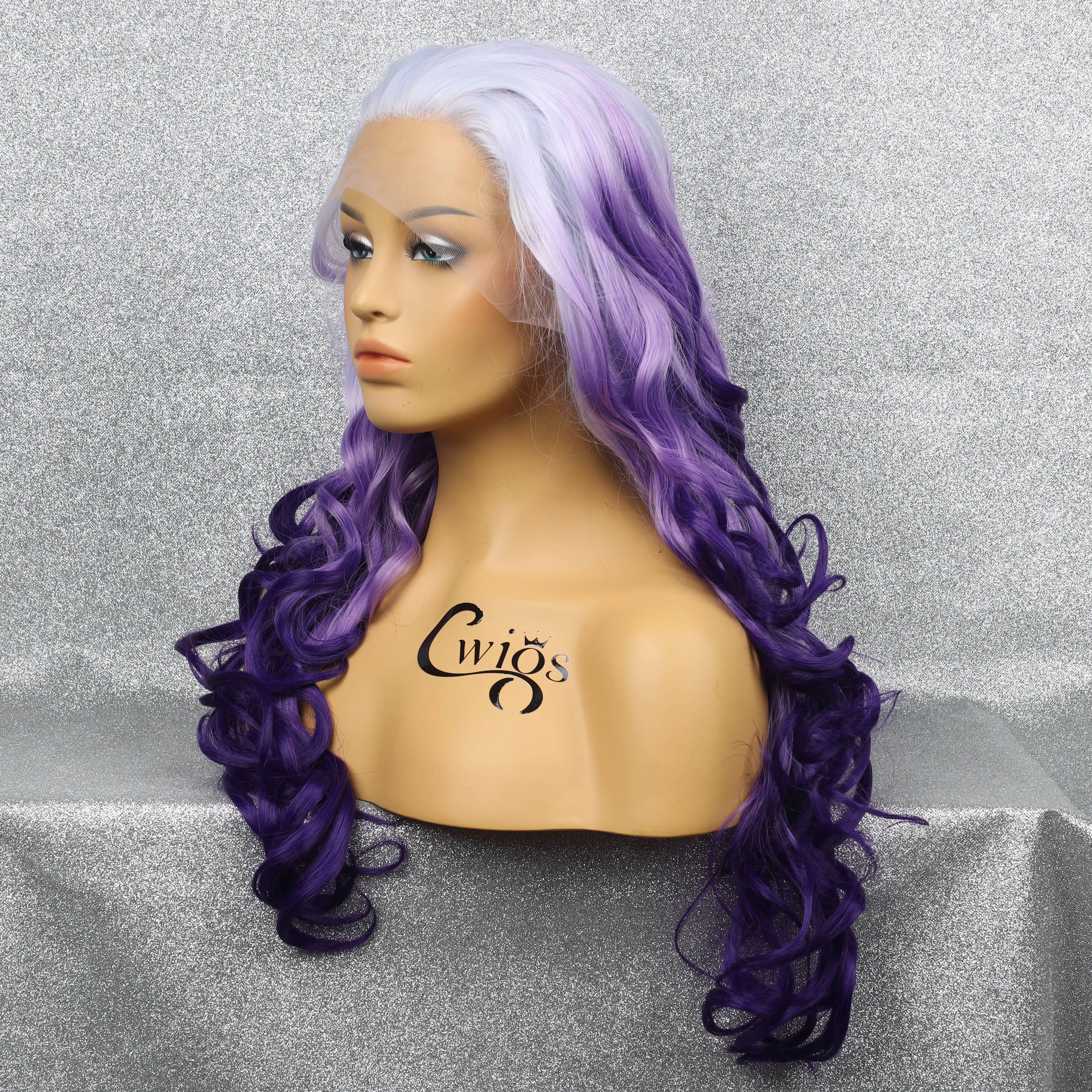 CWIGS белый фиолетовый градиентный синтетический передний парик на сетке дышащий