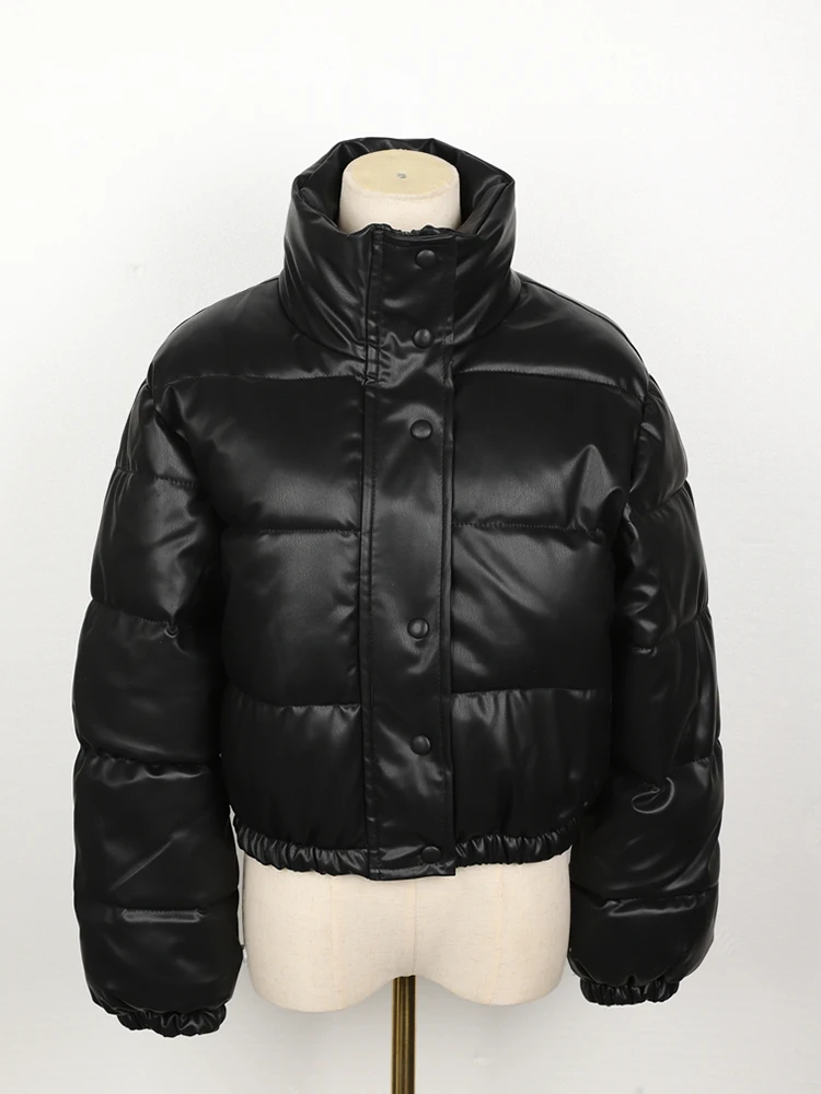 Black Winter Parka Coat Women Jacket Thick Warm Women Casual Loose Coats Women Casual Zipper Faux Leather Jackets Tops
