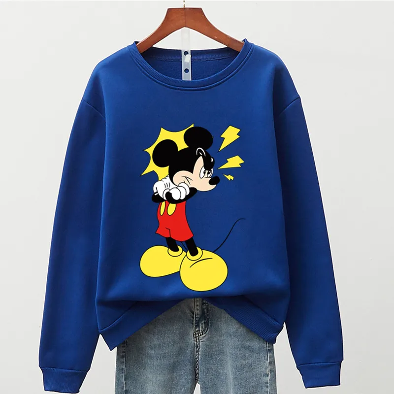 Disney 4XL Loose Print Angry Mickey Mouse Casual Sweatshirts for Female Male Long Sleeve Anime Hoodies Lady Autumn Winter Clothe