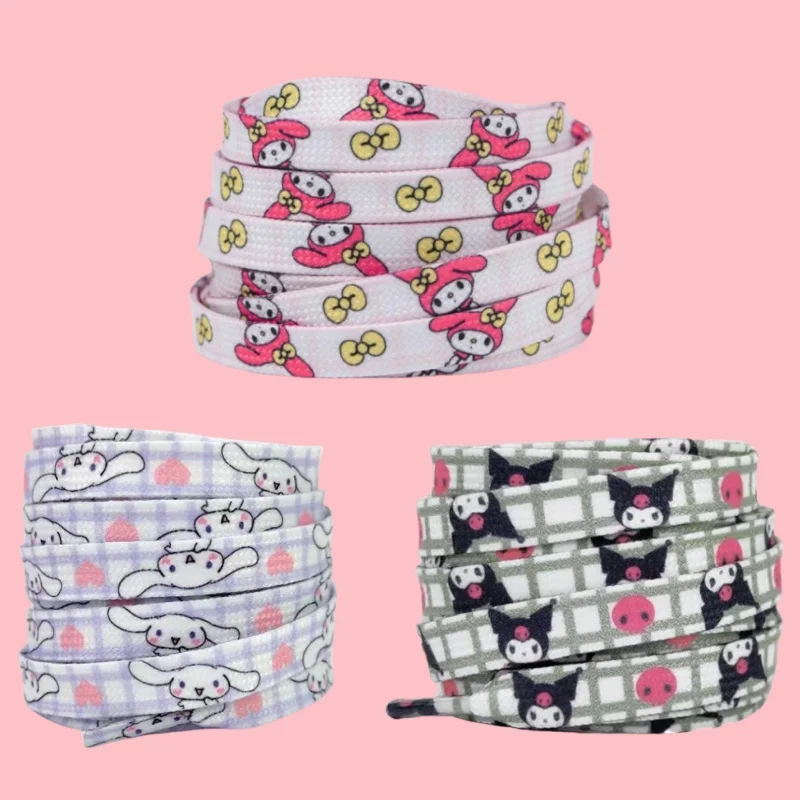 Шнурки Мультяшные Hello Kitty Kuromi Cinnamoroll Melody Печатные аниме граффити модные кроссовки