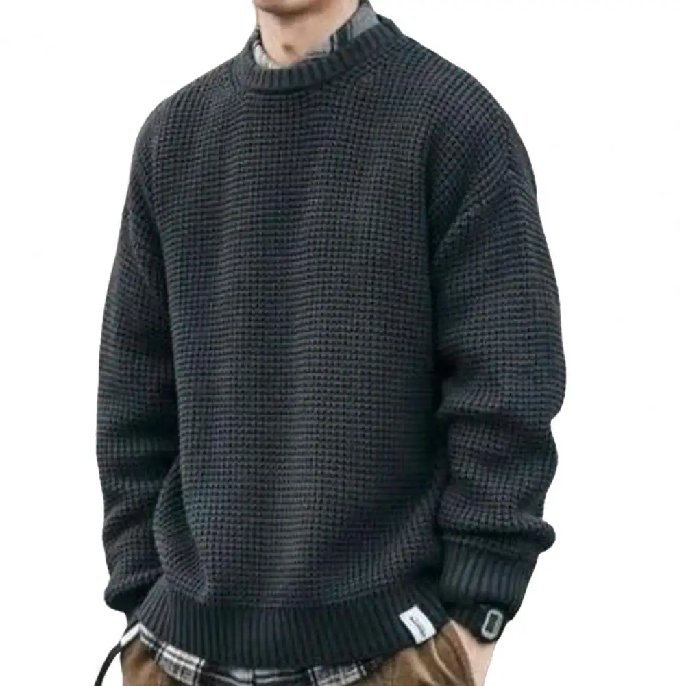 

Sweaters Men Winter Autumn Casual O-Neck Long Sleeves Ribbed Trim Solid Color Loose Sweater Jumper Men Daily Clothing