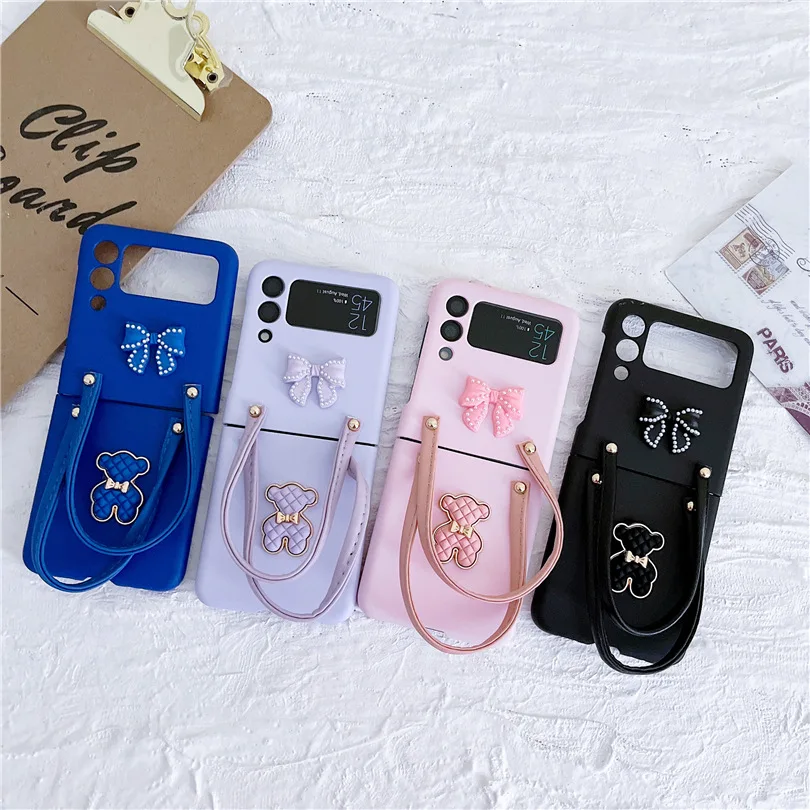 

Diy Bear Mobile Phone Case Cute Soft Shell Phone Case For Samsung Galaxy Z Flip 4 Flip 3 Protective Case Pc Folding Screen