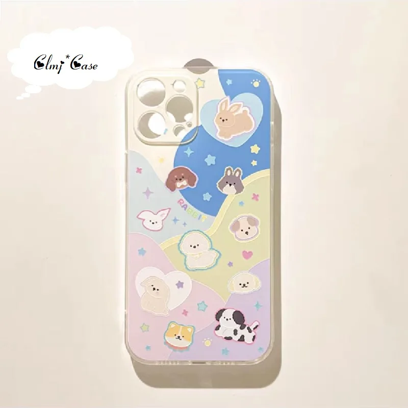 

Clmj INS Cute Dog Rabbit Phone Case For iPhone 11 13 12 Mini 14 Pro X XS Max XR 7 Plus 8 Se 2020 Soft Silicone Protective Cover