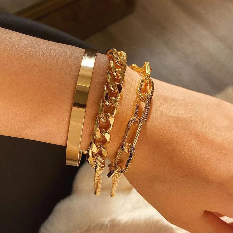

Europe and The United States Popular New Bracelet Set 2023 New Fashion Personality Boast Gold Chain Lovers Hip Hop Jewelry